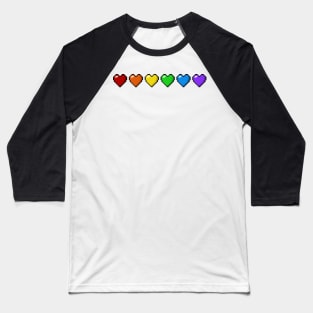 Row of Six LGBTQ Pride Rainbow Pixel Hearts Baseball T-Shirt